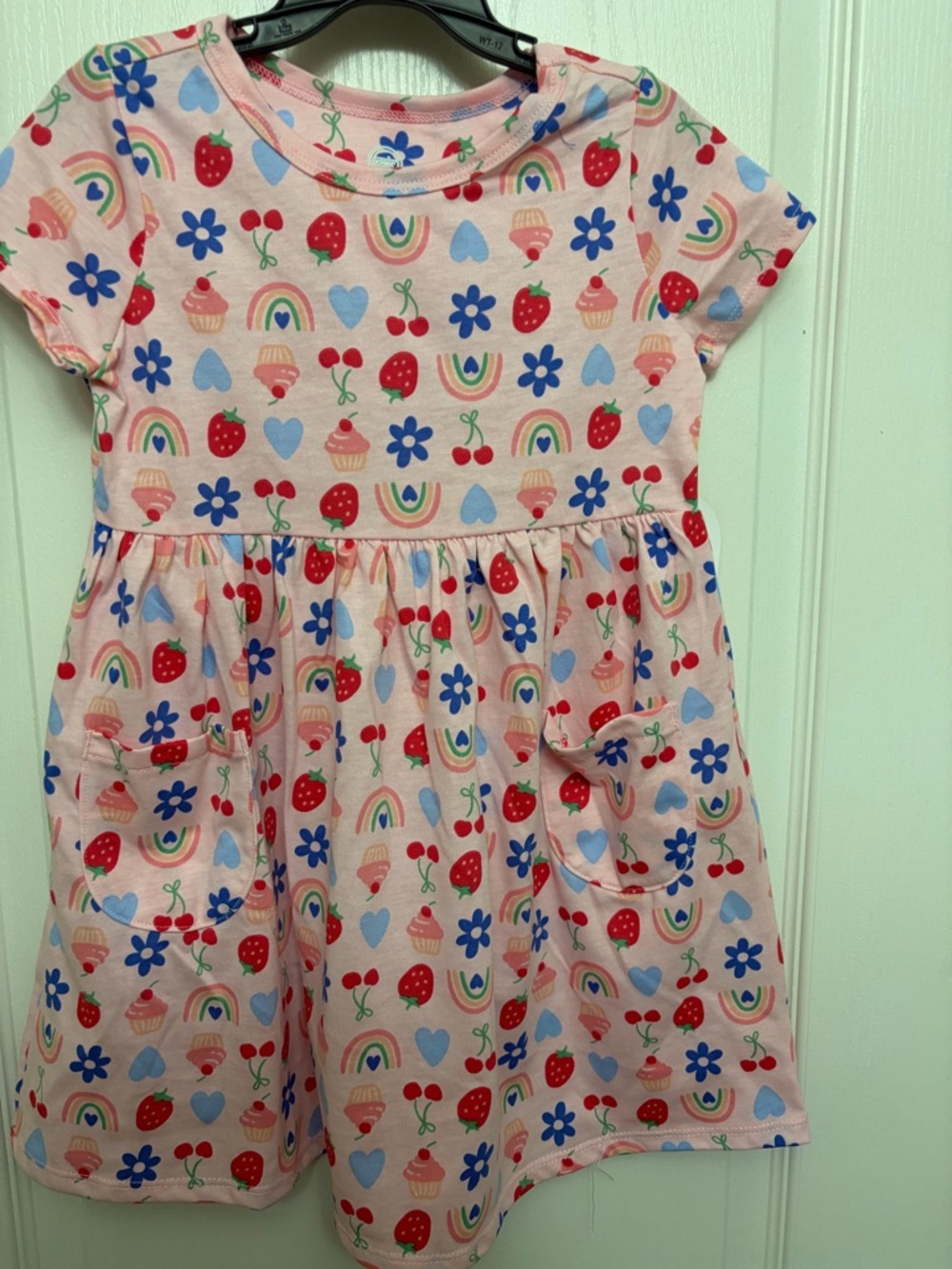 wonder nation Pink Dress with Rainbow, Strawberry & Blue Flower Prints